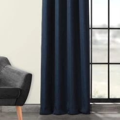 Indigo Grommet Textured Faux Linen Room Darkening Curtain -Chic Curtains Shop BOCH LN1853 GR 41989 2