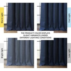 Indigo Textured Faux Linen Room Darkening Curtain -Chic Curtains Shop BOCH LN1853 angled front view