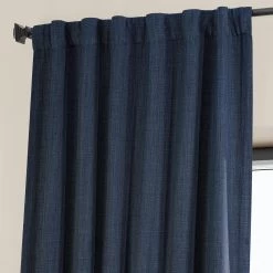 Indigo Textured Faux Linen Room Darkening Curtain -Chic Curtains Shop BOCH LN1853 back tab header