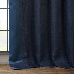 Indigo Textured Faux Linen Room Darkening Curtain -Chic Curtains Shop BOCH LN1853 lining view