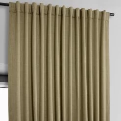 Nomad Tan Extra Wide Textured Faux Linen Room Darkening Curtain -Chic Curtains Shop BOCH LN18538 DW back tab header