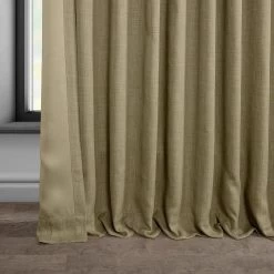 Nomad Tan Extra Wide Textured Faux Linen Room Darkening Curtain -Chic Curtains Shop BOCH LN18538 DW lining view
