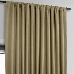 Nomad Tan Extra Wide Textured Faux Linen Room Darkening Curtain -Chic Curtains Shop BOCH LN18538 DW pole pocket header