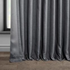 Dark Gravel Extra Wide Textured Faux Linen Room Darkening Curtain 12 Dark Gravel Extra Wide Textured Faux Linen Room Darkening Curtain -Chic Curtains Shop BOCH LN1854 DW lining view