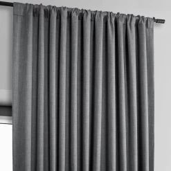 Dark Gravel Extra Wide Textured Faux Linen Room Darkening Curtain 11 Dark Gravel Extra Wide Textured Faux Linen Room Darkening Curtain -Chic Curtains Shop BOCH LN1854 DW pole pocket header