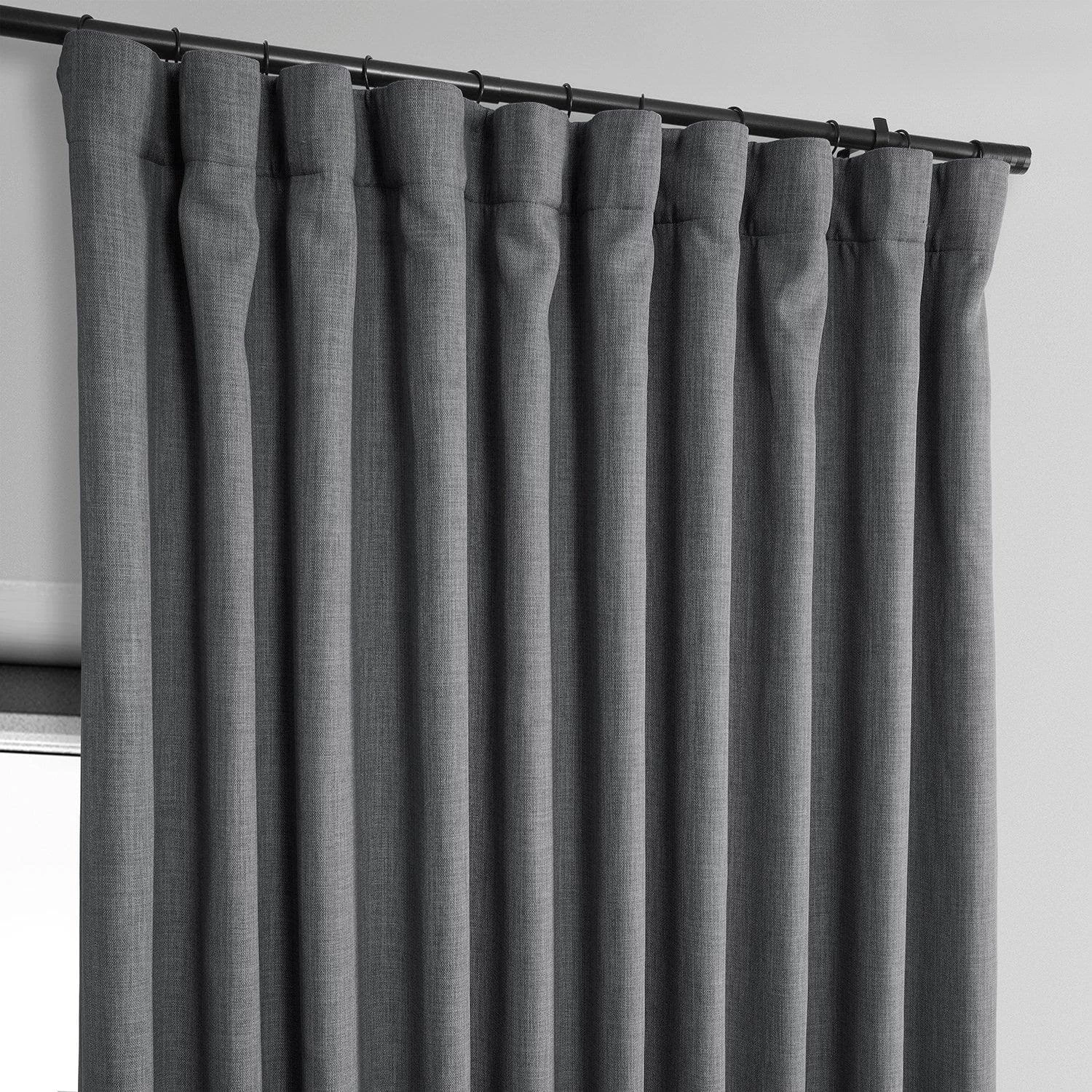 Dark Gravel Extra Wide Textured Faux Linen Room Darkening Curtain 4 Dark Gravel Extra Wide Textured Faux Linen Room Darkening Curtain - Image 2