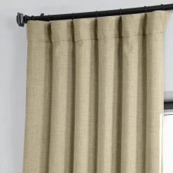 Thatched Tan Textured Faux Linen Room Darkening Curtain 9 Thatched Tan Textured Faux Linen Room Darkening Curtain -Chic Curtains Shop BOCH LN18542 pole pocket hook belt header