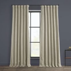 Oatmeal Textured Faux Linen Room Darkening Curtain