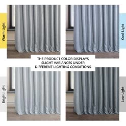 Heather Grey Extra Wide Textured Faux Linen Room Darkening Curtain -Chic Curtains Shop BOCH LN1859 DW angled front view