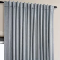 Heather Grey Extra Wide Textured Faux Linen Room Darkening Curtain -Chic Curtains Shop BOCH LN1859 DW back tab header