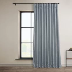 Heather Grey Extra Wide Textured Faux Linen Room Darkening Curtain