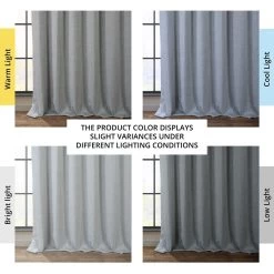Heather Grey Textured Faux Linen Room Darkening Curtain -Chic Curtains Shop BOCH LN1859 angled front view