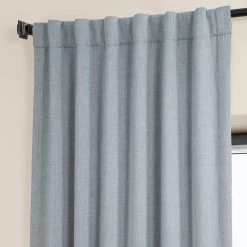 Heather Grey Textured Faux Linen Room Darkening Curtain -Chic Curtains Shop BOCH LN1859 back tab header