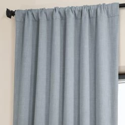 Heather Grey Textured Faux Linen Room Darkening Curtain -Chic Curtains Shop BOCH LN1859 pole pocket header