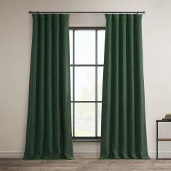 Key Green Textured Faux Linen Room Darkening Curtain