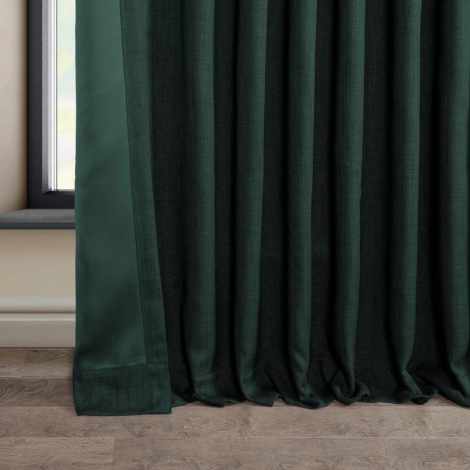 Focal Green Extra Wide Textured Faux Linen Room Darkening Curtain 7 Focal Green Extra Wide Textured Faux Linen Room Darkening Curtain - Image 5