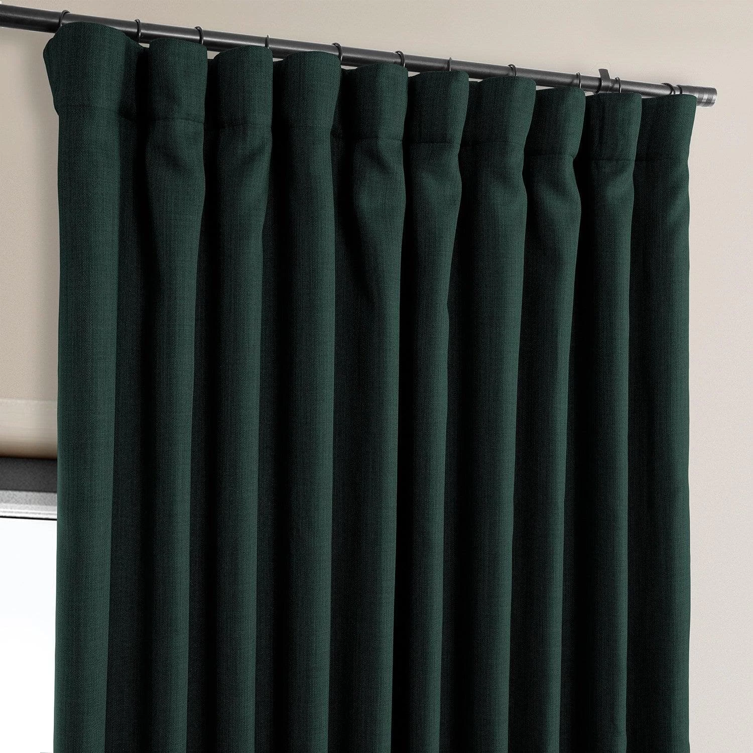 Focal Green Extra Wide Textured Faux Linen Room Darkening Curtain 4 Focal Green Extra Wide Textured Faux Linen Room Darkening Curtain - Image 2