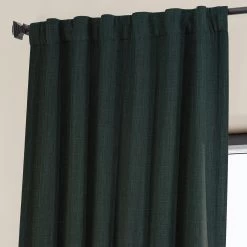 Focal Green Textured Faux Linen Room Darkening Curtain -Chic Curtains Shop BOCH LN21328 back tab header