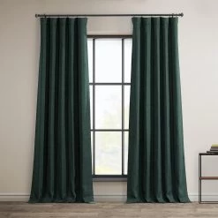 Focal Green Textured Faux Linen Room Darkening Curtain