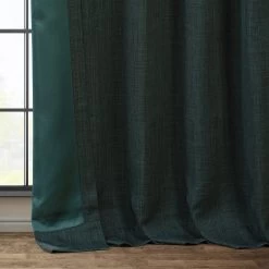Focal Green Textured Faux Linen Room Darkening Curtain -Chic Curtains Shop BOCH LN21328 lining view