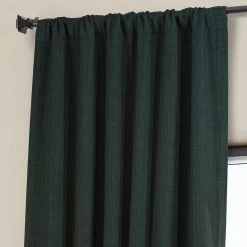 Focal Green Textured Faux Linen Room Darkening Curtain -Chic Curtains Shop BOCH LN21328 pole pocket header