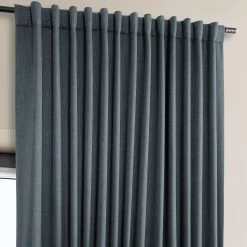 Reverie Blue Extra Wide Textured Faux Linen Room Darkening Curtain -Chic Curtains Shop BOCH LN21330 DW back tab header