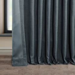 Reverie Blue Extra Wide Textured Faux Linen Room Darkening Curtain -Chic Curtains Shop BOCH LN21330 DW lining view
