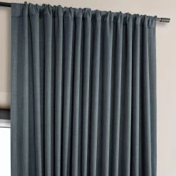 Reverie Blue Extra Wide Textured Faux Linen Room Darkening Curtain -Chic Curtains Shop BOCH LN21330 DW pole pocket header