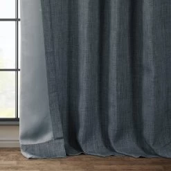 Reverie Blue Textured Faux Linen Room Darkening Curtain -Chic Curtains Shop BOCH LN21330 lining view