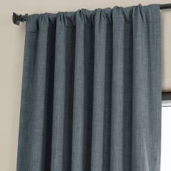 Reverie Blue Textured Faux Linen Room Darkening Curtain -Chic Curtains Shop BOCH LN21330 pole pocket header