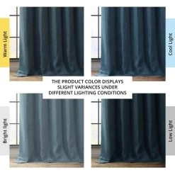 Story Blue Textured Faux Linen Room Darkening Curtain -Chic Curtains Shop BOCH LN21331 angled front view