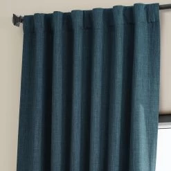 Story Blue Textured Faux Linen Room Darkening Curtain -Chic Curtains Shop BOCH LN21331 back tab header