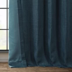 Story Blue Textured Faux Linen Room Darkening Curtain -Chic Curtains Shop BOCH LN21331 lining view