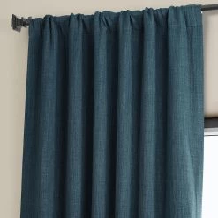 Story Blue Textured Faux Linen Room Darkening Curtain -Chic Curtains Shop BOCH LN21331 pole pocket header