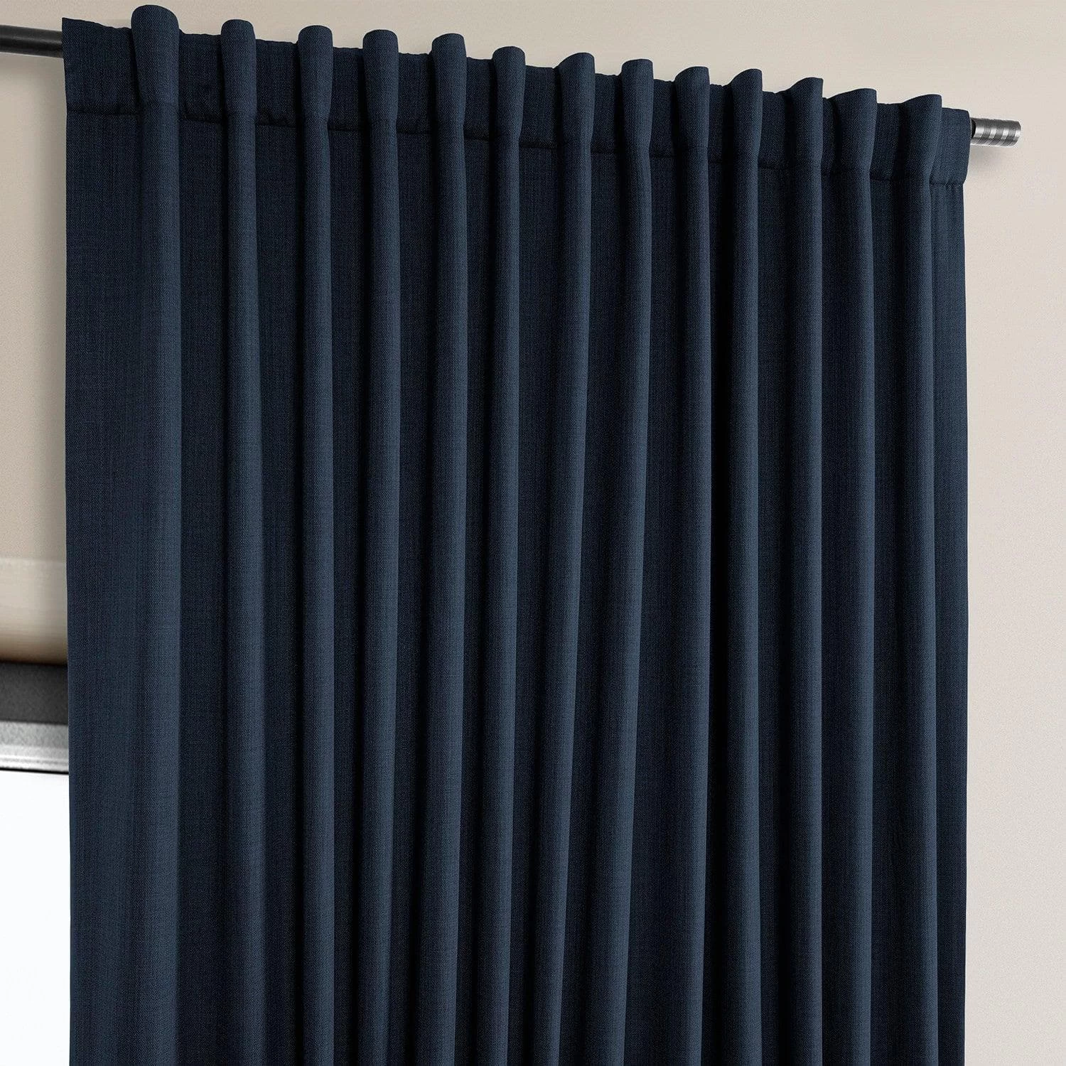 Nightfall Navy Extra Wide Textured Faux Linen Room Darkening Curtain 5 Nightfall Navy Extra Wide Textured Faux Linen Room Darkening Curtain - Image 3
