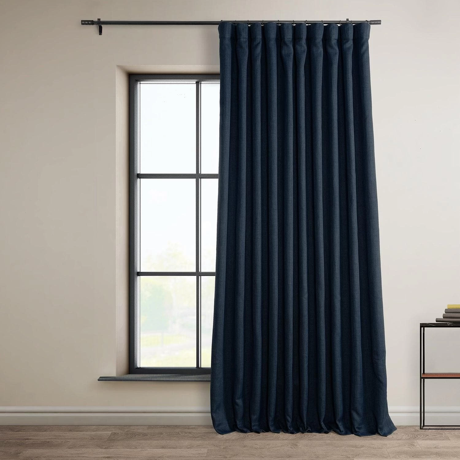 Nightfall Navy Extra Wide Textured Faux Linen Room Darkening Curtain 3 Nightfall Navy Extra Wide Textured Faux Linen Room Darkening Curtain