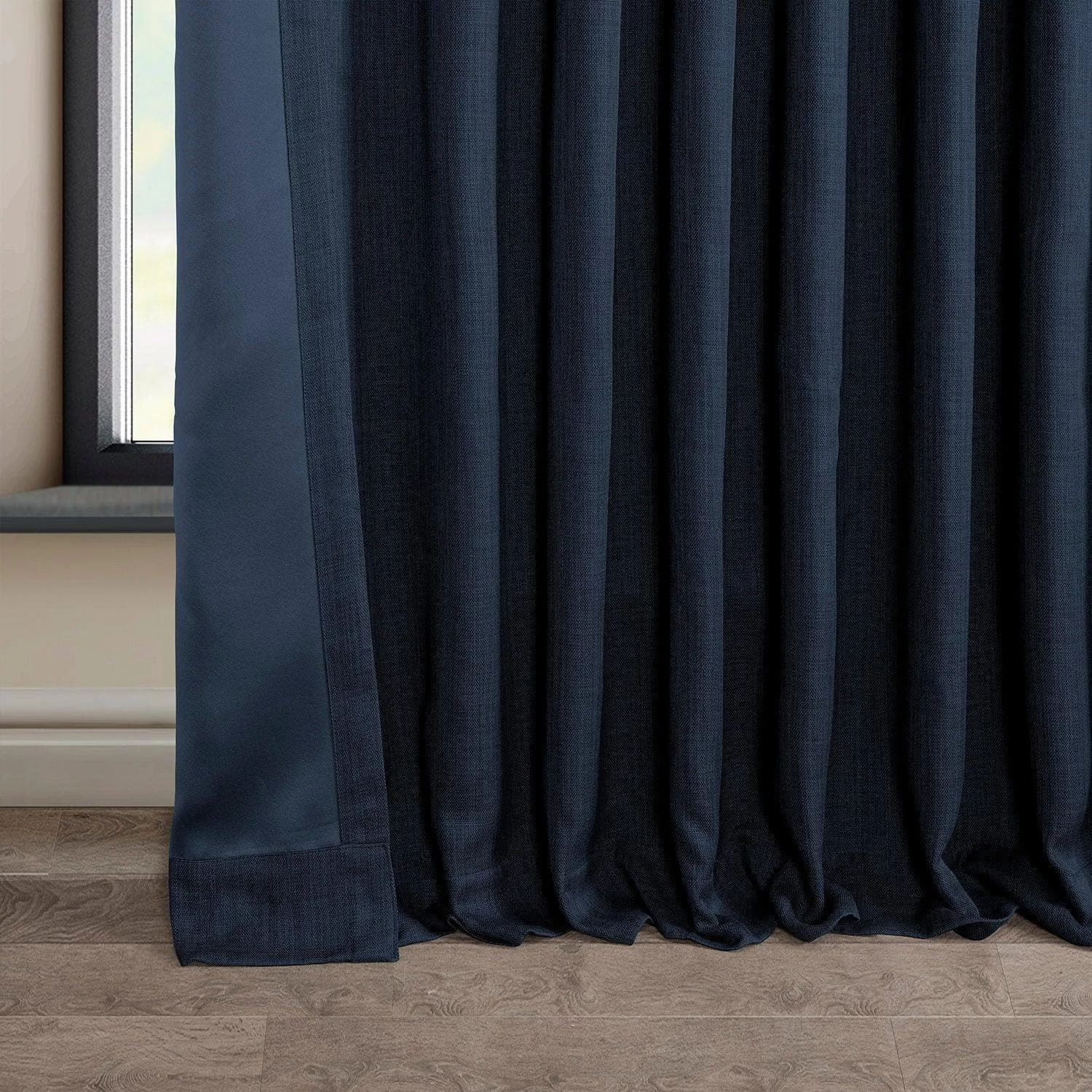 Nightfall Navy Extra Wide Textured Faux Linen Room Darkening Curtain 7 Nightfall Navy Extra Wide Textured Faux Linen Room Darkening Curtain - Image 5