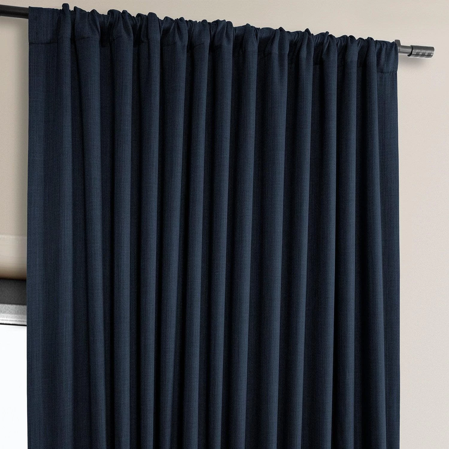 Nightfall Navy Extra Wide Textured Faux Linen Room Darkening Curtain 6 Nightfall Navy Extra Wide Textured Faux Linen Room Darkening Curtain - Image 4