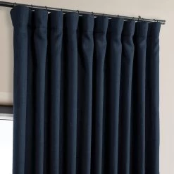 Nightfall Navy Extra Wide Textured Faux Linen Room Darkening Curtain 9 Nightfall Navy Extra Wide Textured Faux Linen Room Darkening Curtain -Chic Curtains Shop BOCH LN21332 DW pole pocket hook belt header