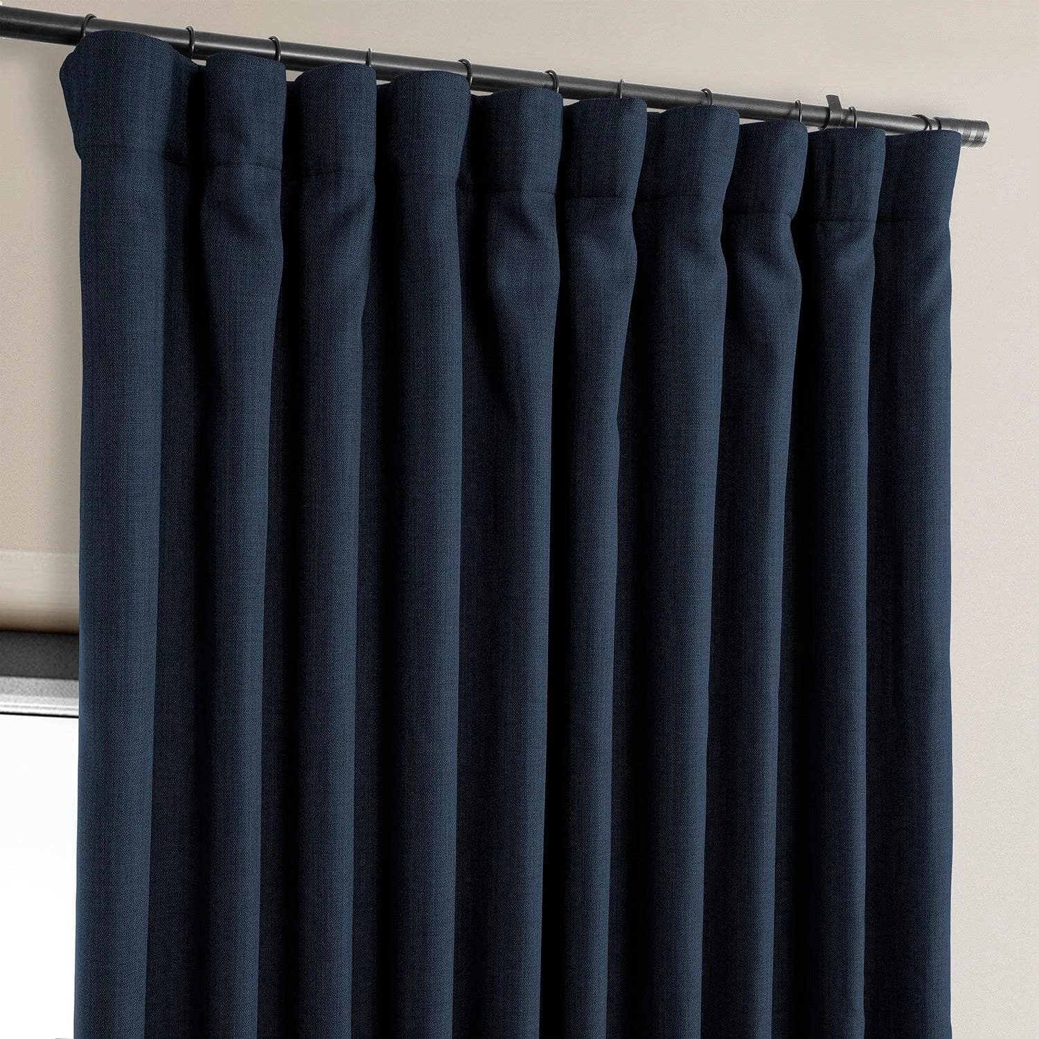 Nightfall Navy Extra Wide Textured Faux Linen Room Darkening Curtain 4 Nightfall Navy Extra Wide Textured Faux Linen Room Darkening Curtain - Image 2
