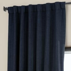 Nightfall Navy Textured Faux Linen Room Darkening Curtain 10 Nightfall Navy Textured Faux Linen Room Darkening Curtain -Chic Curtains Shop BOCH LN21332 back tab header
