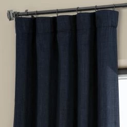 Nightfall Navy Textured Faux Linen Room Darkening Curtain 9 Nightfall Navy Textured Faux Linen Room Darkening Curtain -Chic Curtains Shop BOCH LN21332 pole pocket hook belt header