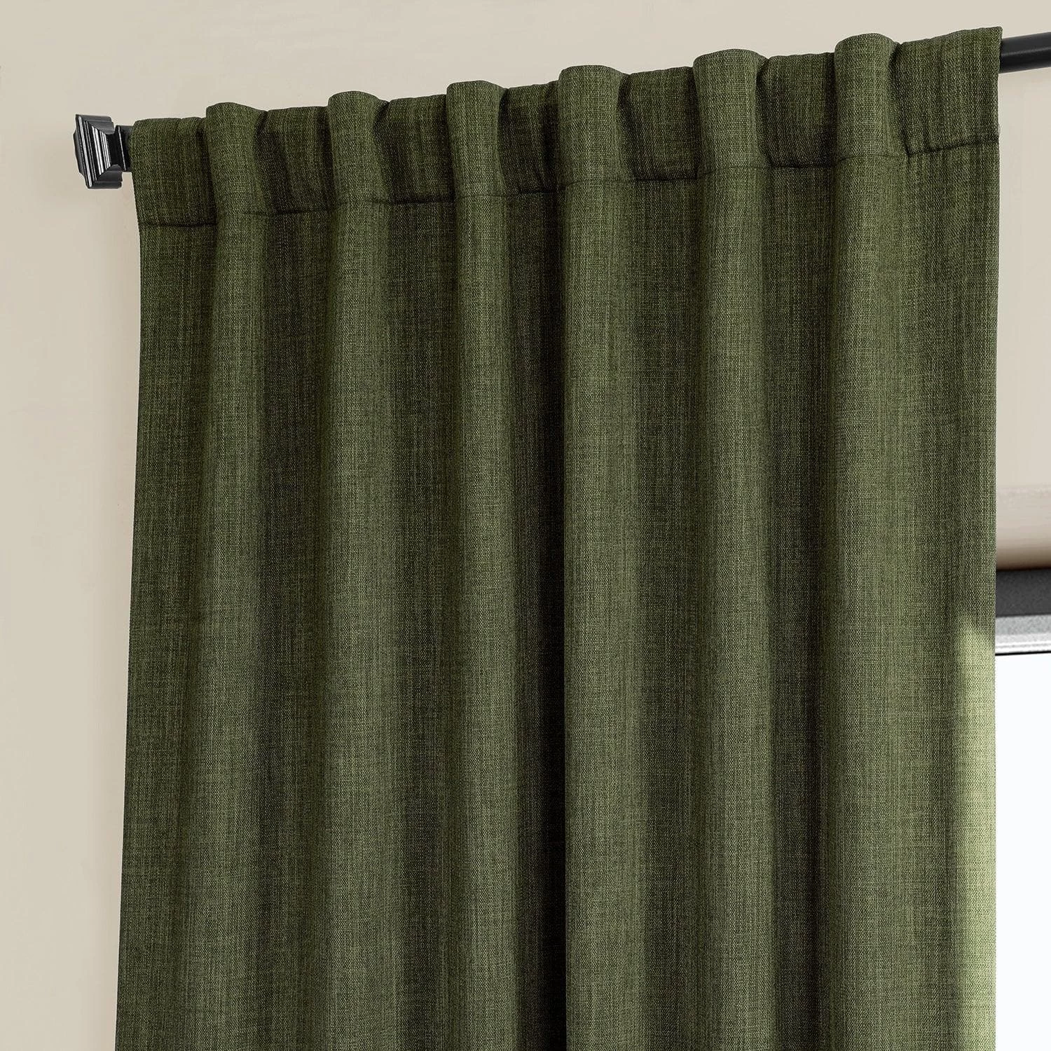 Khaki Green Textured Faux Linen Room Darkening Curtain 5 Khaki Green Textured Faux Linen Room Darkening Curtain - Image 3