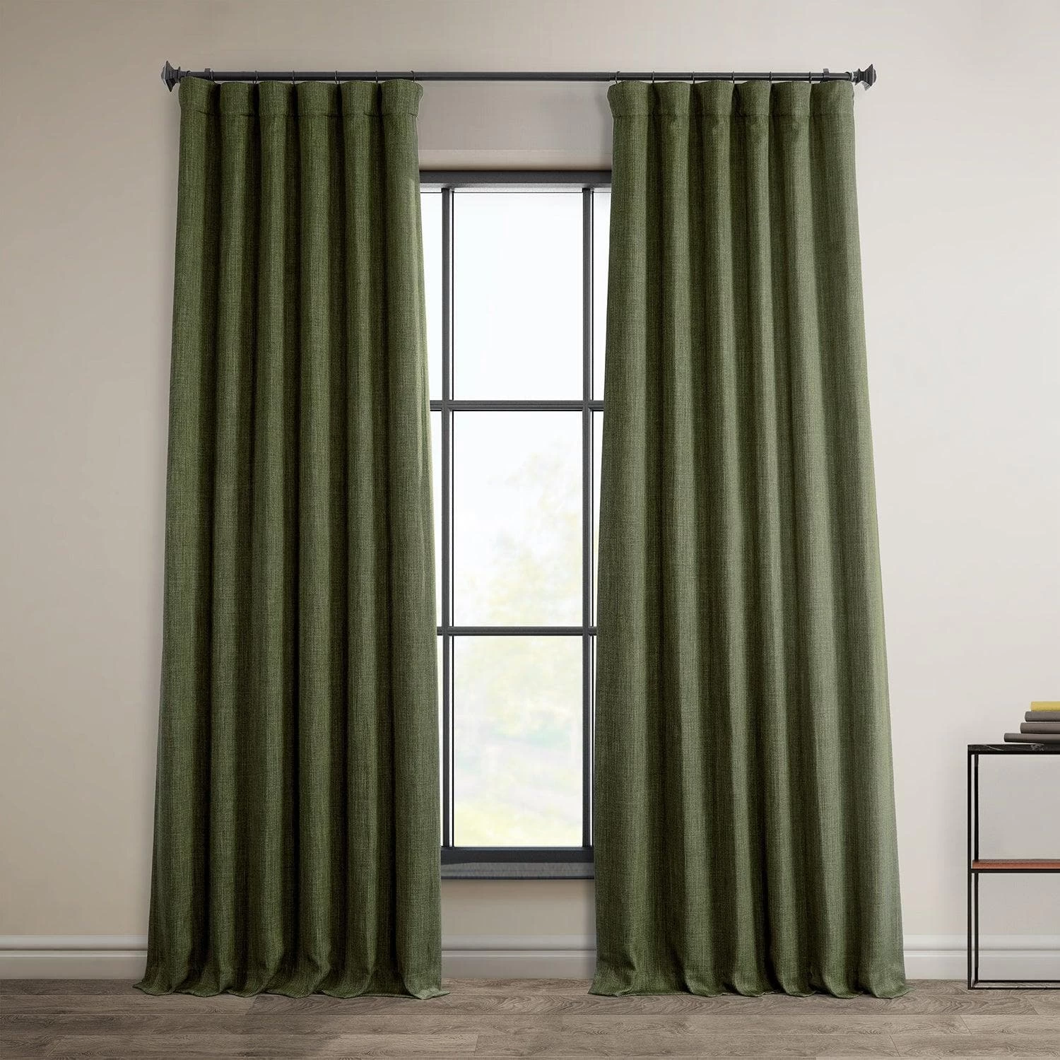 Khaki Green Textured Faux Linen Room Darkening Curtain 3 Khaki Green Textured Faux Linen Room Darkening Curtain