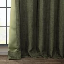 Khaki Green Textured Faux Linen Room Darkening Curtain 12 Khaki Green Textured Faux Linen Room Darkening Curtain -Chic Curtains Shop BOCH LN22302 lining view