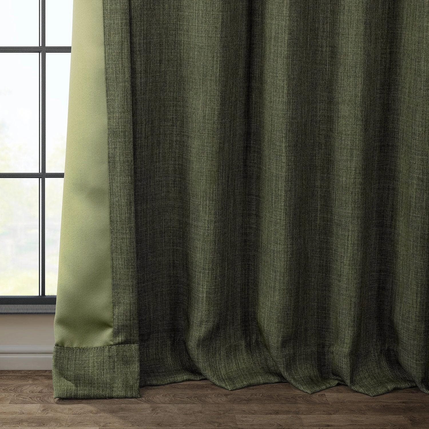 Khaki Green Textured Faux Linen Room Darkening Curtain 7 Khaki Green Textured Faux Linen Room Darkening Curtain - Image 5