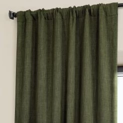 Khaki Green Textured Faux Linen Room Darkening Curtain 11 Khaki Green Textured Faux Linen Room Darkening Curtain -Chic Curtains Shop BOCH LN22302 pole pocket header