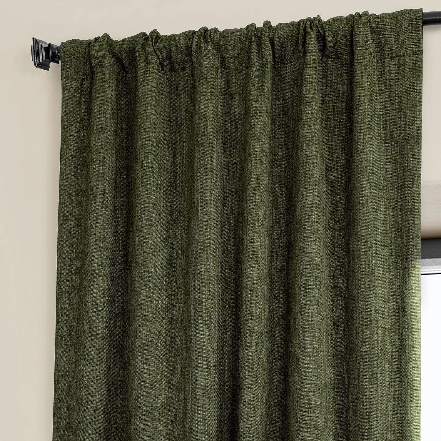 Khaki Green Textured Faux Linen Room Darkening Curtain 6 Khaki Green Textured Faux Linen Room Darkening Curtain - Image 4