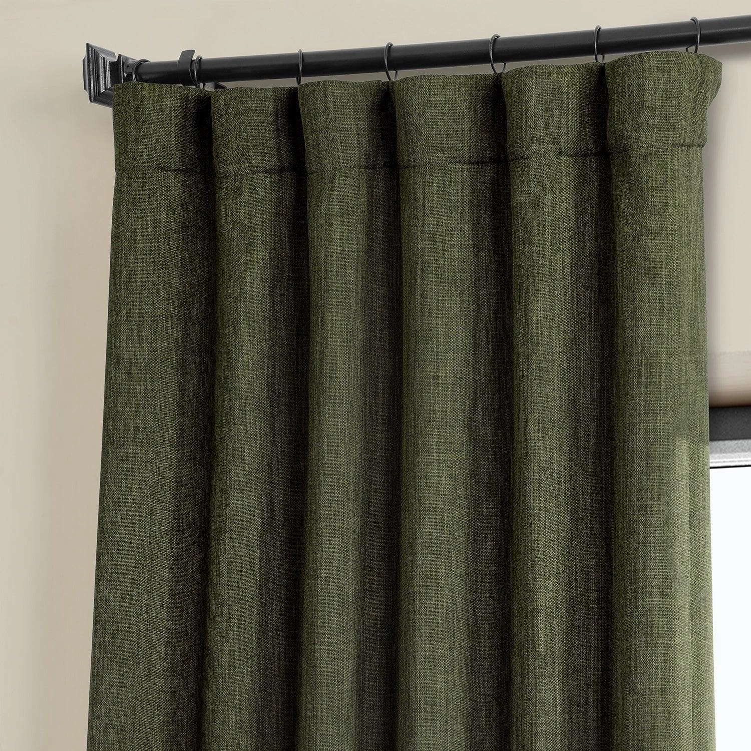 Khaki Green Textured Faux Linen Room Darkening Curtain 4 Khaki Green Textured Faux Linen Room Darkening Curtain - Image 2