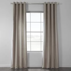 Fog Grey Grommet Textured Cotton Bark Weave Curtain